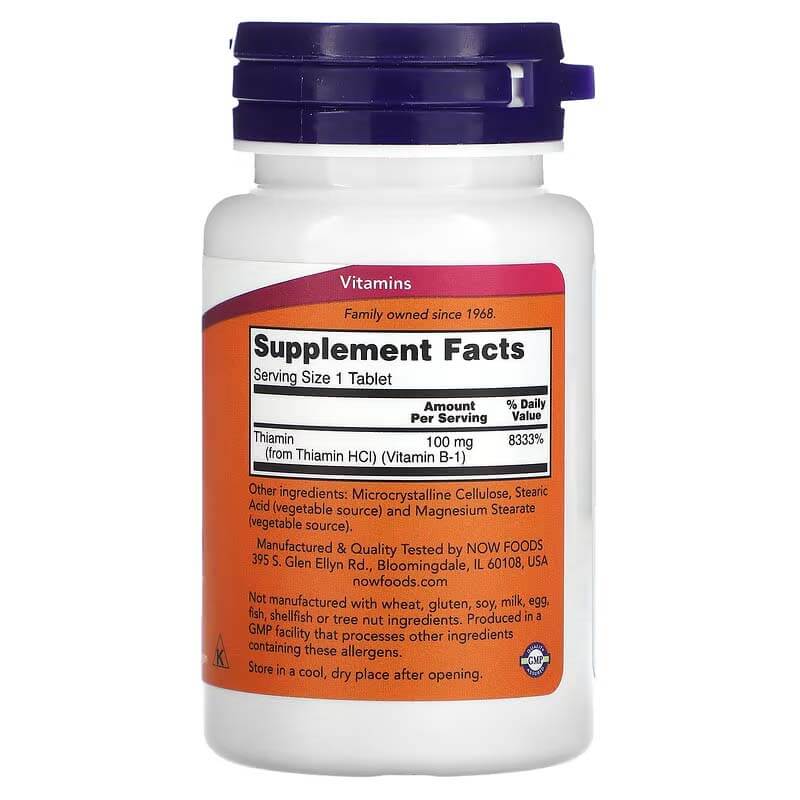 NOW Foods, Vitamin B-1, 100 mg, Nervous System Health, 100 Tablets