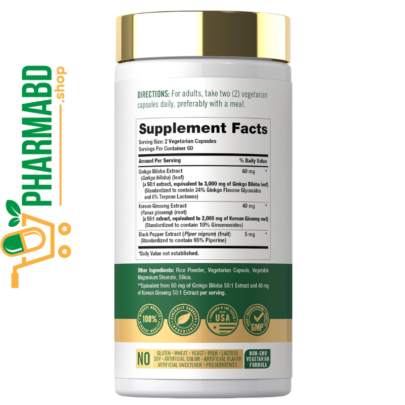 Carlyle Panax Ginseng & Ginkgo 120 VegCapsules