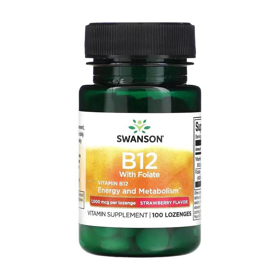 Swanson Vitamin B12 with Folate, Strawberry, 100 Lozenges