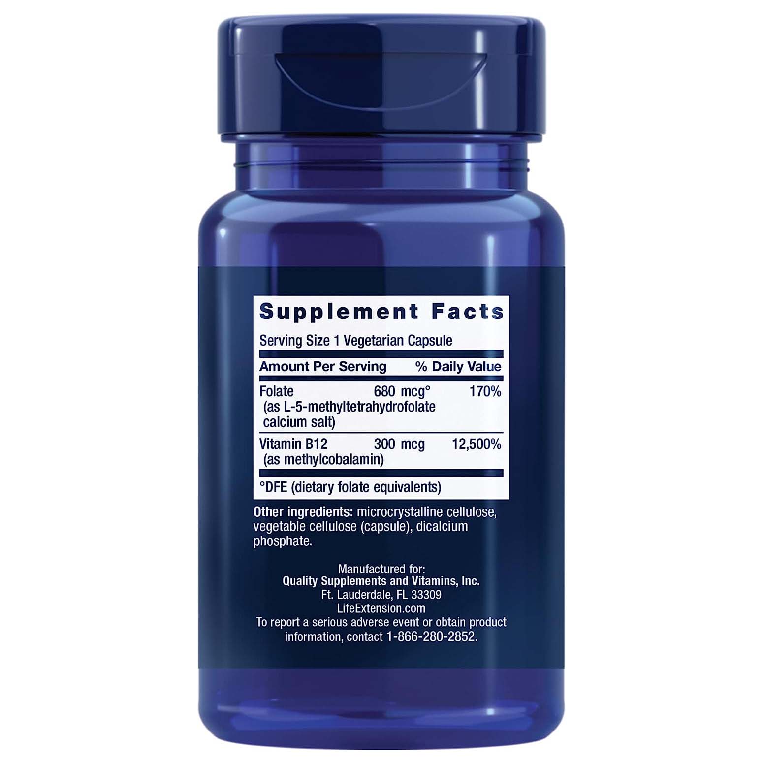Life Extension, BioActive Folate & Vitamin B12, 90 Veg Capsules