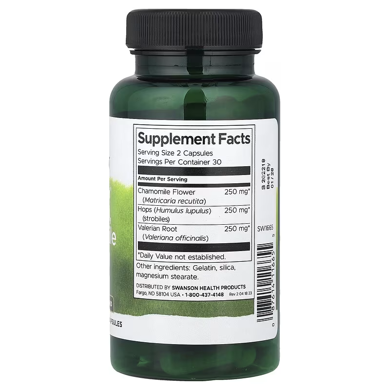 Swanson Full Spectrum® Valerian, Chamomile & Hops, 60 Capsules