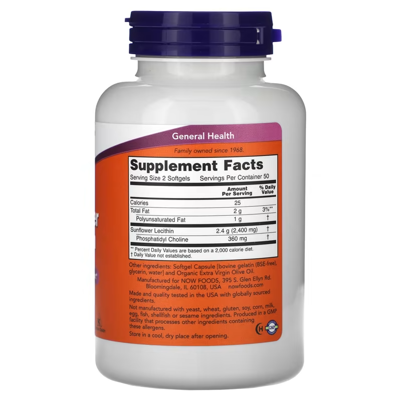 NOW Foods, Sunflower Lecithin, 1,200 mg, 100 Soft