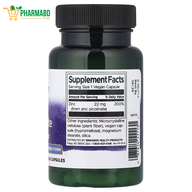 Swanson Zinc Picolinate, 22 mg, 60 Vegan Capsules