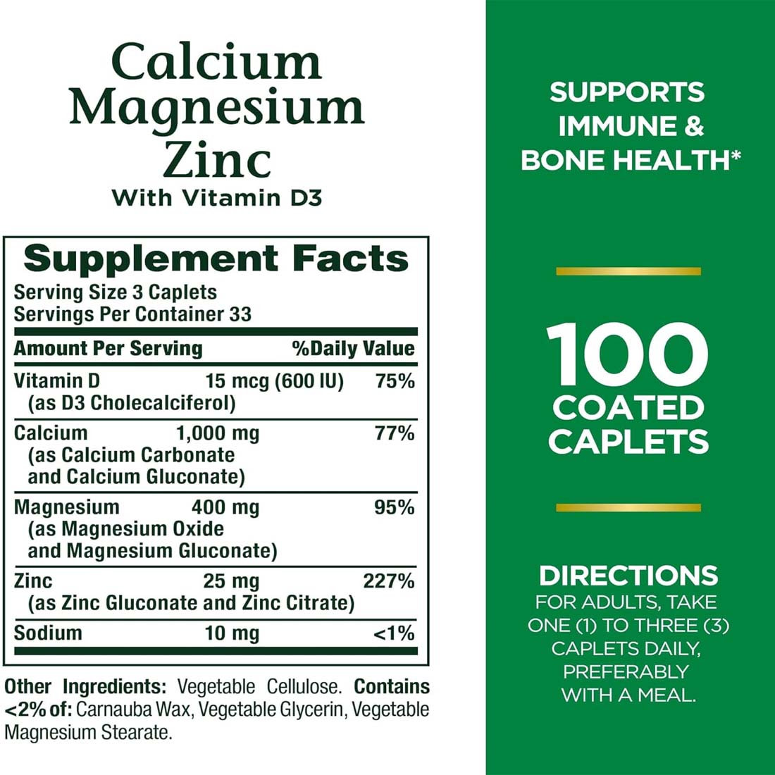 Nature's Bounty, Calcium Magnesium Zinc with Vitamin D3, 100 Caplets
