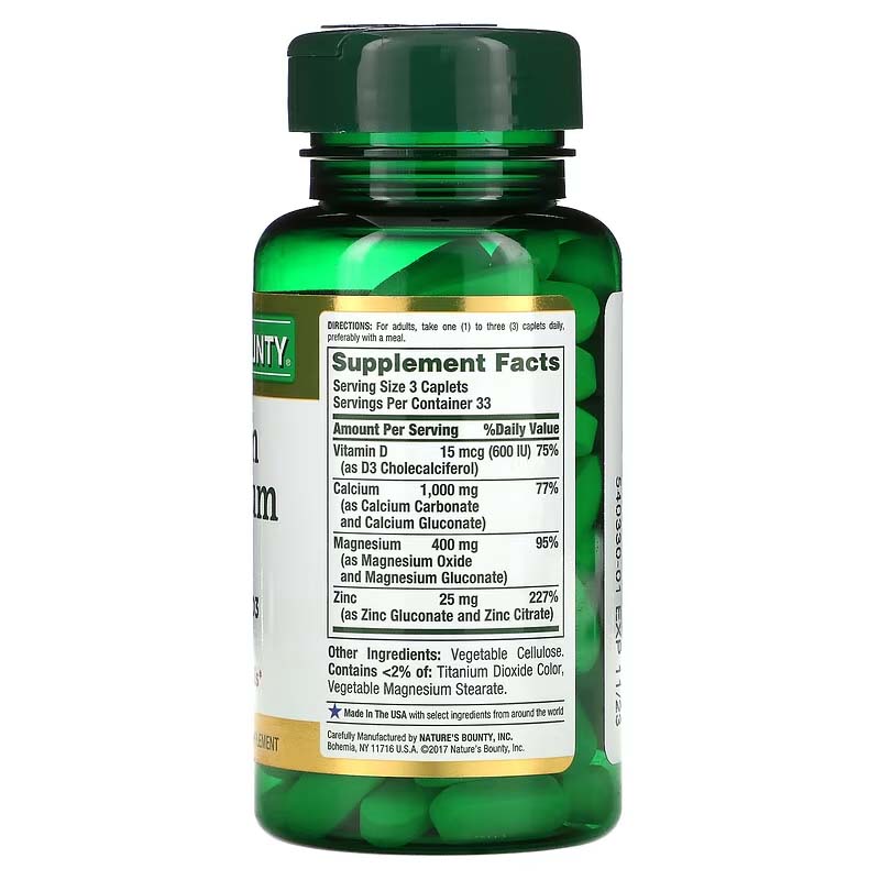 Nature's Bounty, Calcium Magnesium Zinc with Vitamin D3, 100 Caplets