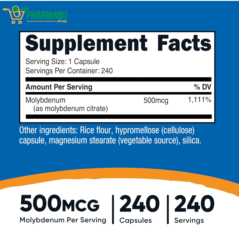 Nutricost Molybdenum Supplement, 500mcg, 240 Capsules