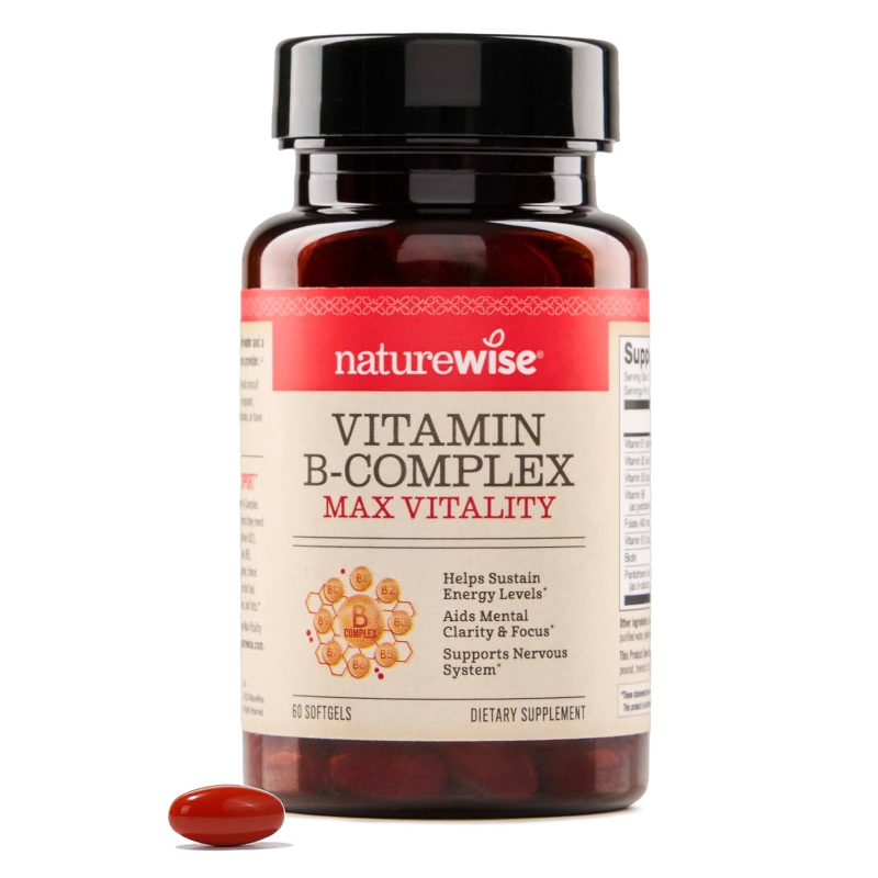 NatureWise Vitamin B Complex with Folic Acid Biotin B1 B2 B3 B6 B12, 60 Softgels