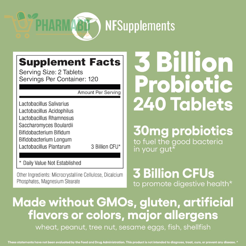 Natural Foundation Digestive Probiotics, Gut Health, 240 Tablets