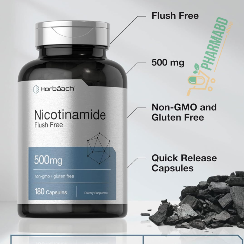 Horbäach Nicotinamide Supplement, 500 mg, 180 Capsules
