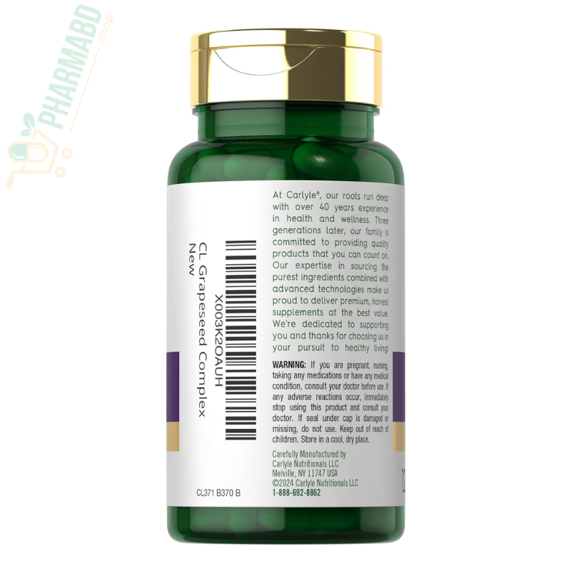 Carlyle Grape Seed Extract Supplement, 120 Capsules