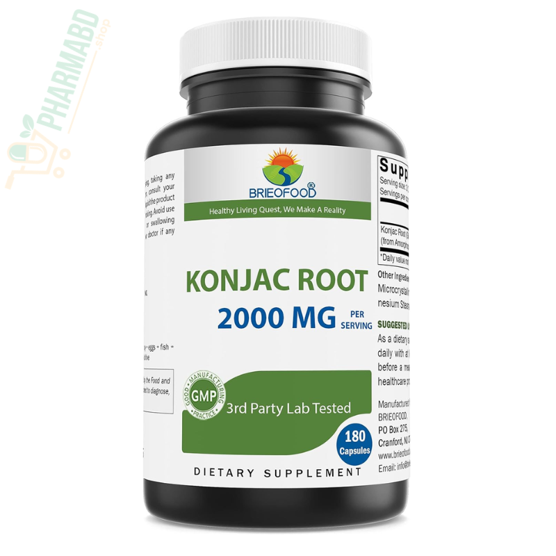 Brieofood Konjac Root Glucomannan 2000 mg, 180 Veg Capsules