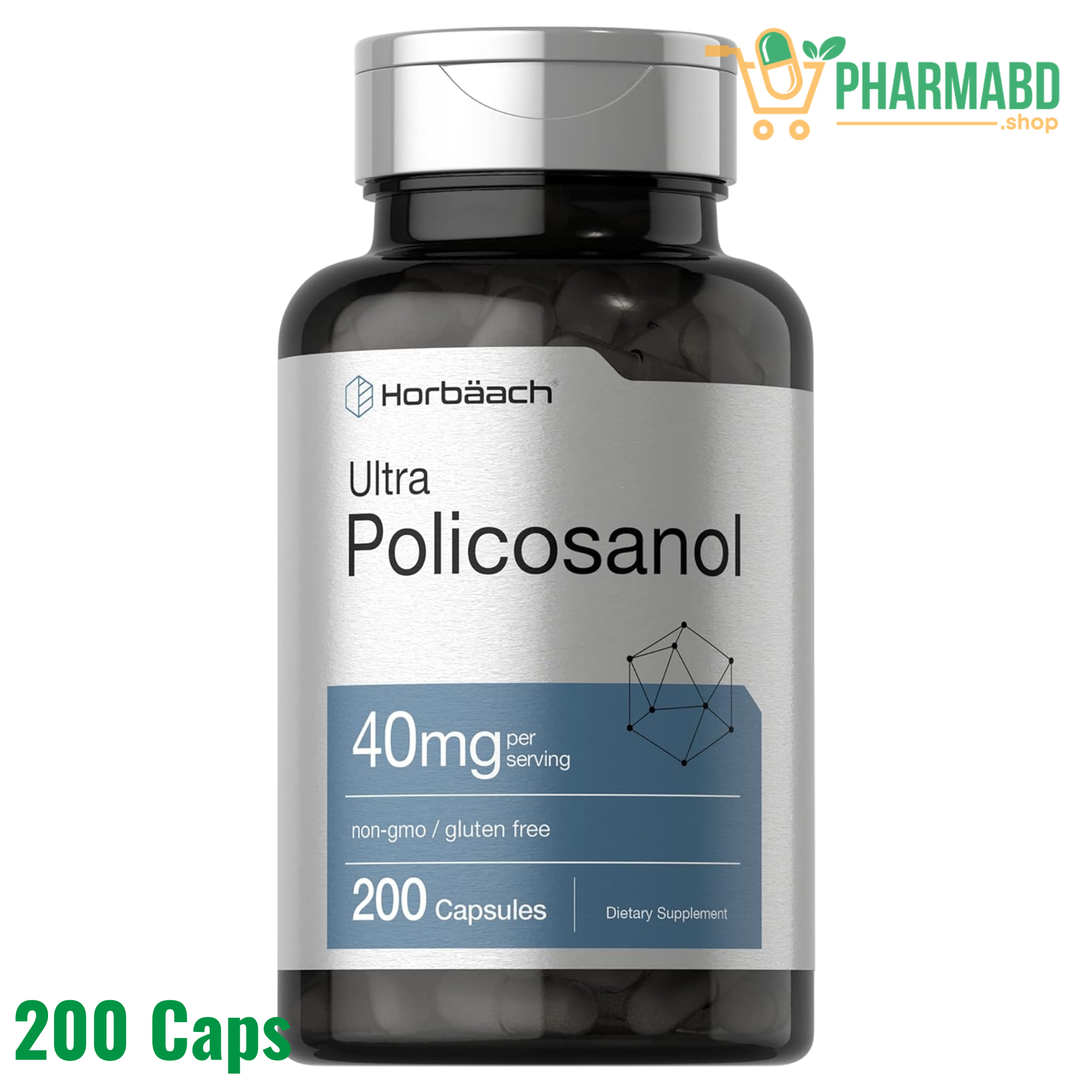 Horbäach Policosanol Supplement  40 mg, 200 Capsules