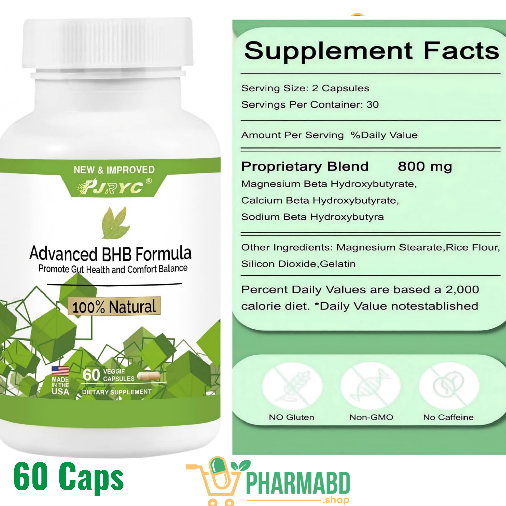 PJRYC Advanced BHB Metabolism Digestive Comfort Support 60 Capsules