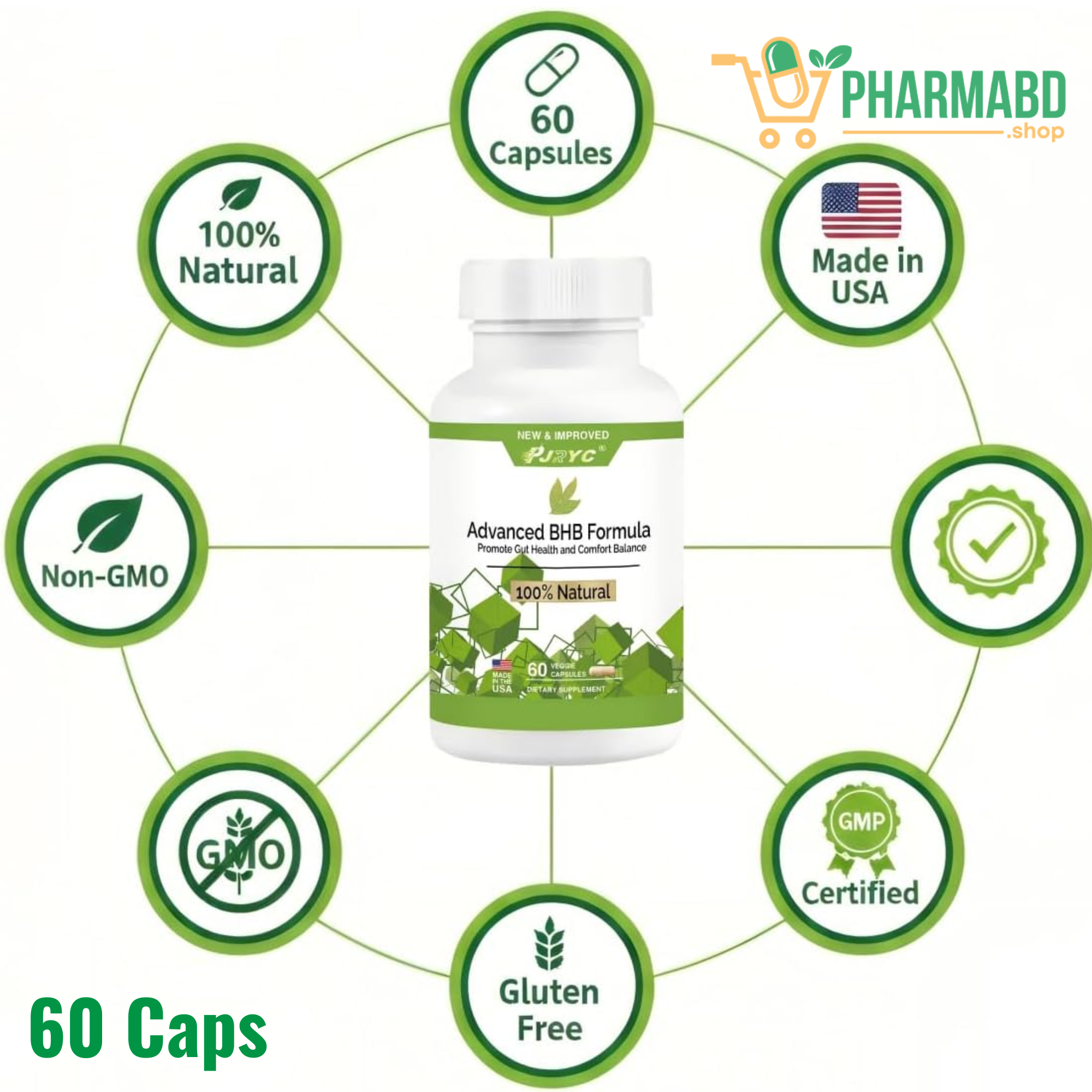 PJRYC Advanced BHB Metabolism Digestive Comfort Support 60 Capsules