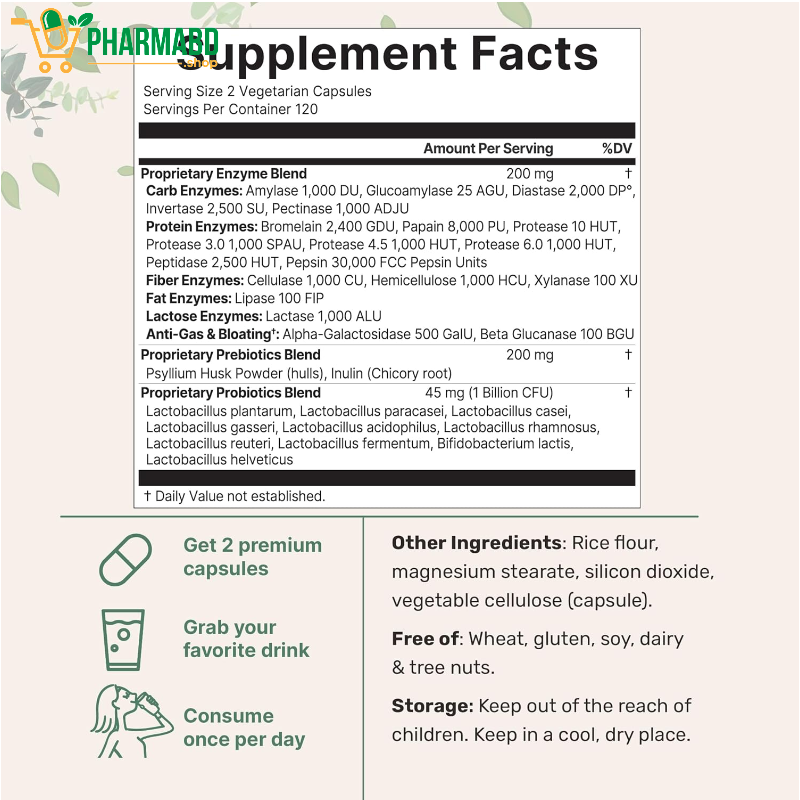 Micro Ingredients Super Enzymes with Prebiotics & Probiotics, 240 Veg Caps