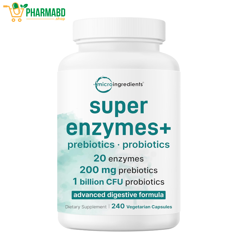 Micro Ingredients Super Enzymes with Prebiotics & Probiotics, 240 Veg Caps