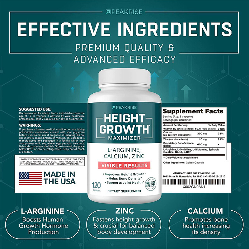 Peakrise Height Growth Supplement, with Bone Strengthening 60 Capsules