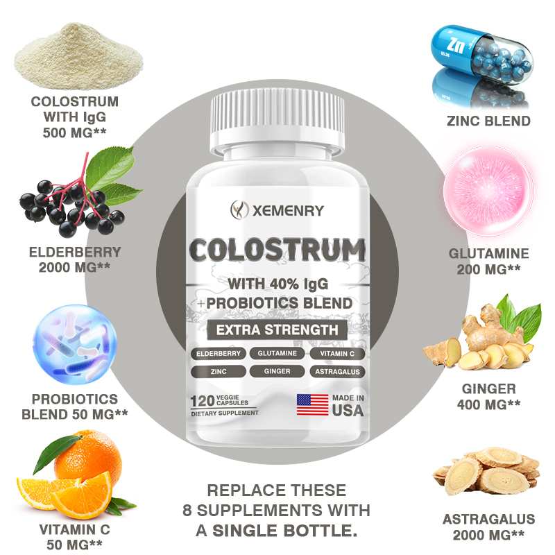 Xemenry Bovine Colostrum Supplement 40% IgG, 120 Capsules