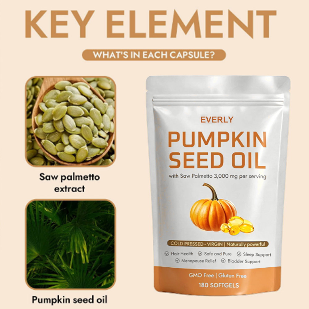 Everly Pumpkin Seed Oil with Saw Palmetto 3000 mg, 180 Softgels