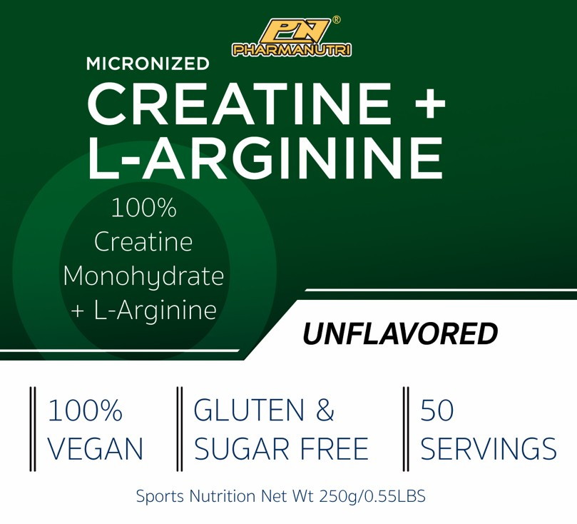 Pharmanutri Creatine Monohydrate + L-Arginine, 250 gram Halal