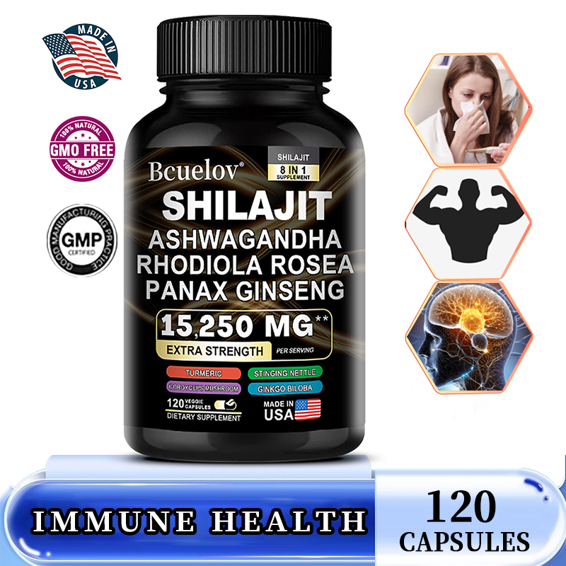 Bcuelov Shilajit, Ashwagandha, Rhodiola, Ginseng Supplement, 120 Capsules