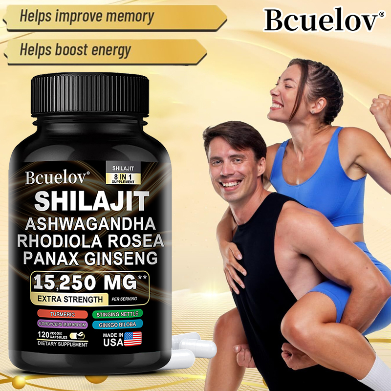 Bcuelov Shilajit, Ashwagandha, Rhodiola, Ginseng Supplement, 120 Capsules