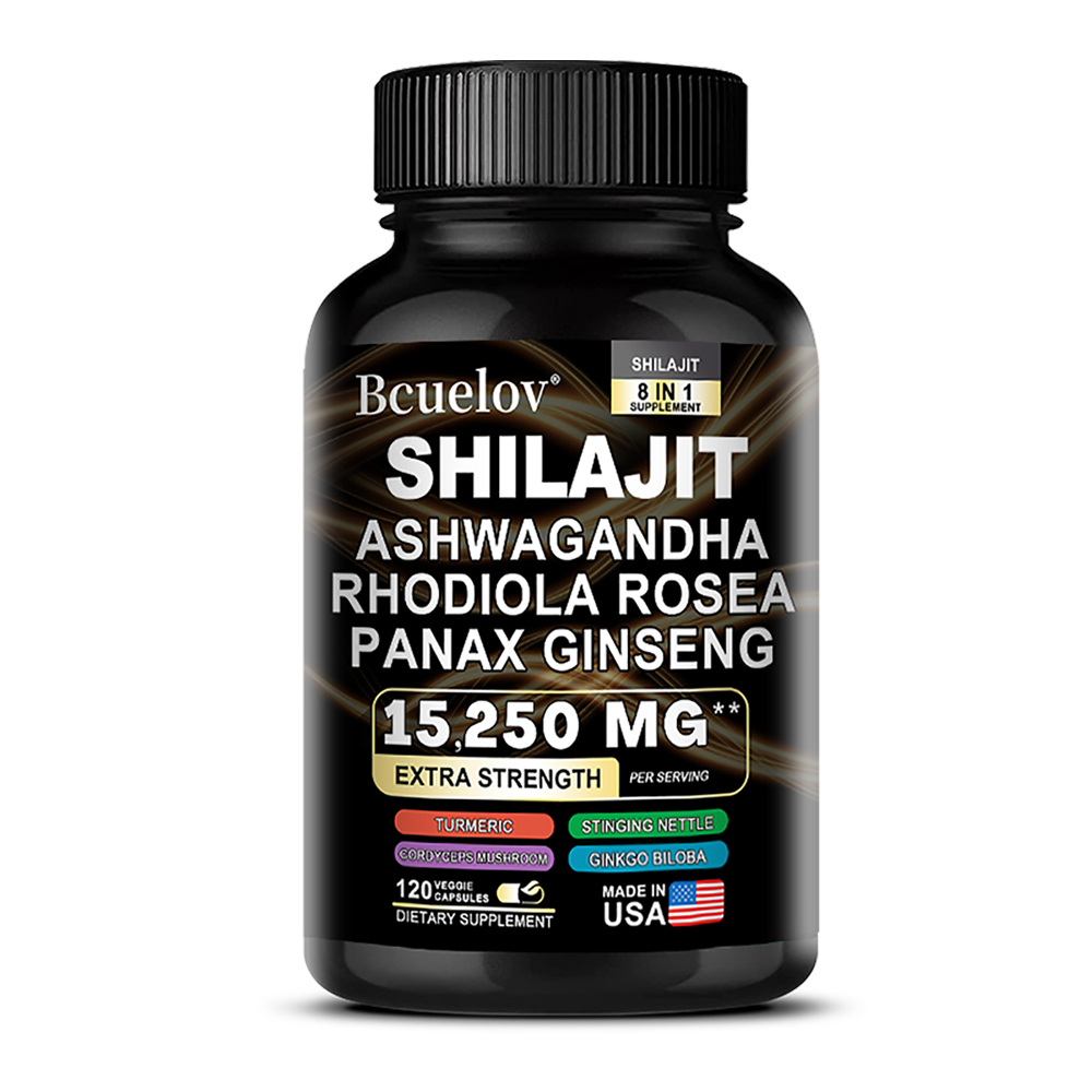 Bcuelov Shilajit, Ashwagandha, Rhodiola, Ginseng Supplement, 120 Capsules