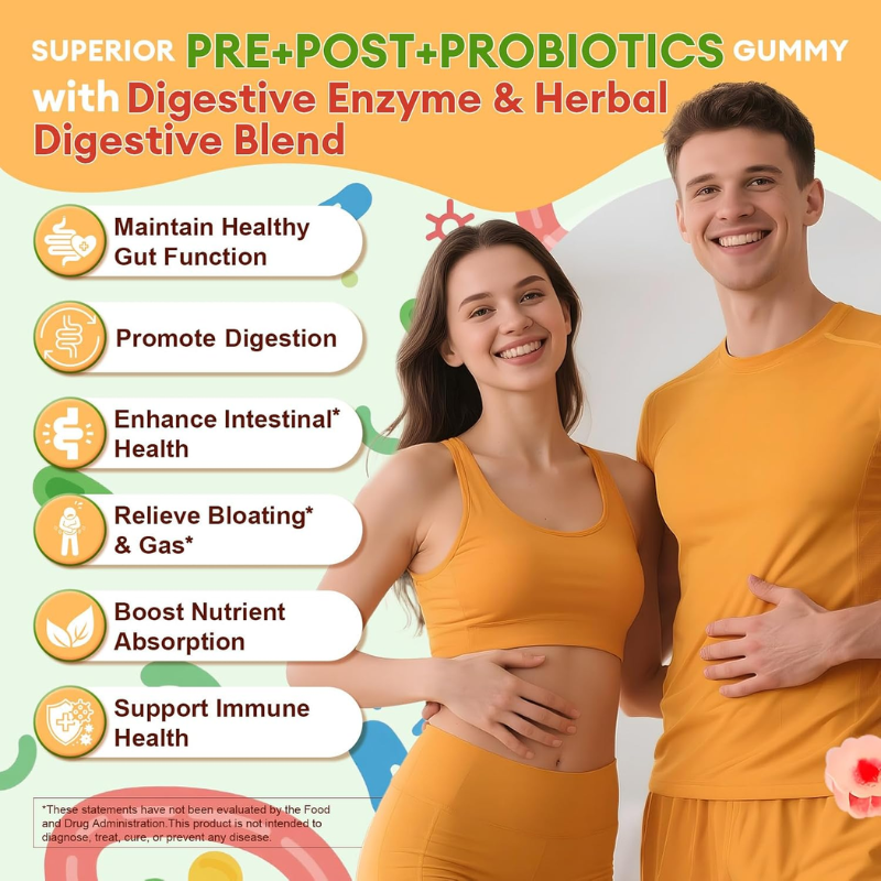 Totaria Sugar Free Probiotic Prebiotic Postbiotic Enzymes, 60 Gummies