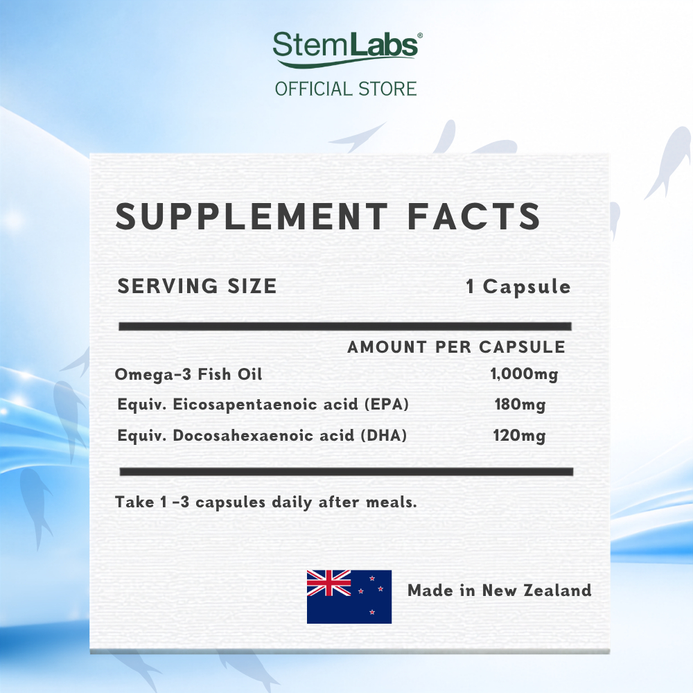 StemLabs Omega 3 Fish Oil 1000 mg, 100 Capsules