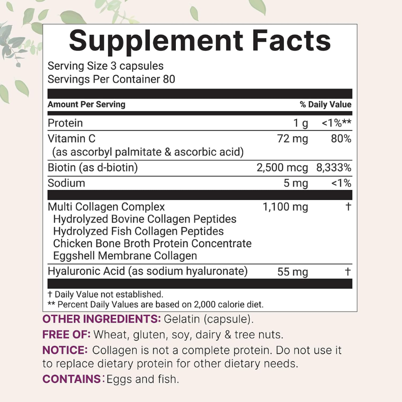 Micro Ingredients Multi Collagen Peptides with Biotin, Hyaluronic Acid & Vitamin C, 240 Capsules