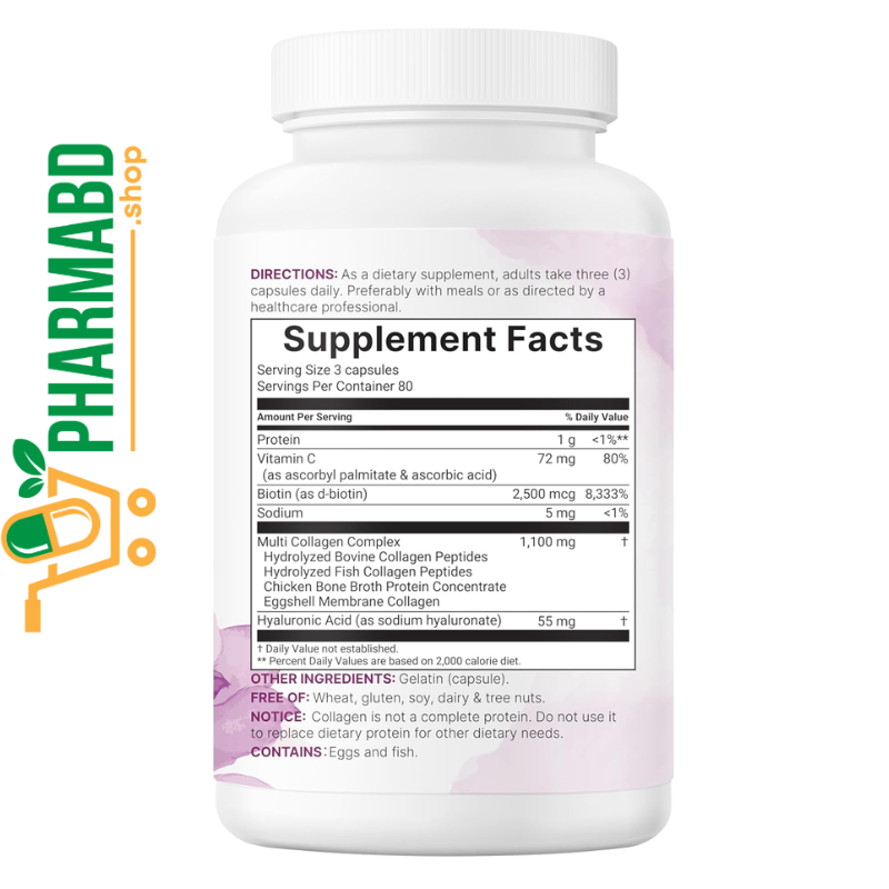 Micro Ingredients Multi Collagen Peptides with Biotin, Hyaluronic Acid & Vitamin C, 240 Capsules