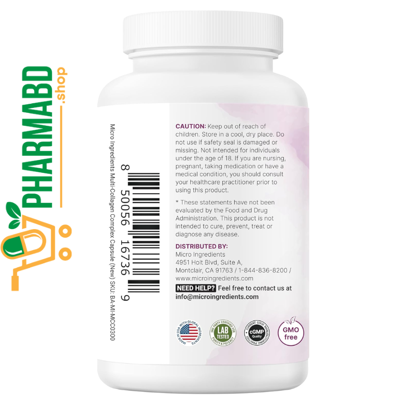 Micro Ingredients Multi Collagen Peptides with Biotin, Hyaluronic Acid & Vitamin C, 240 Capsules
