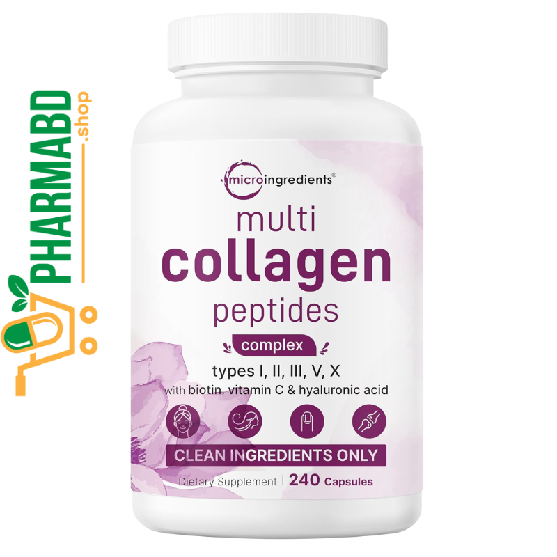Micro Ingredients Multi Collagen Peptides with Biotin, Hyaluronic Acid & Vitamin C, 240 Capsules