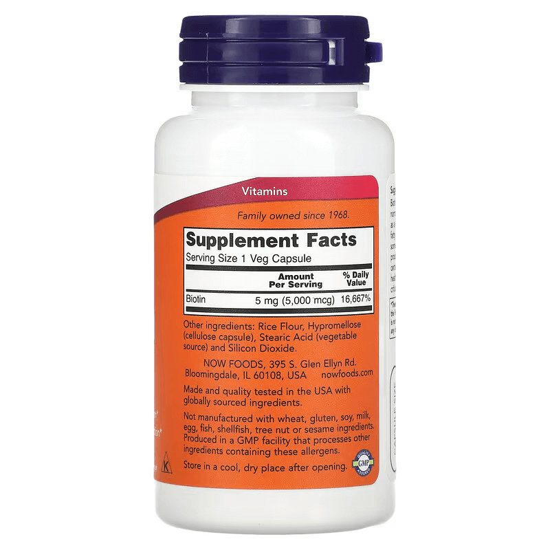 NOW Foods, Biotin Supplement 5,000 mcg, 60 Veg Caps