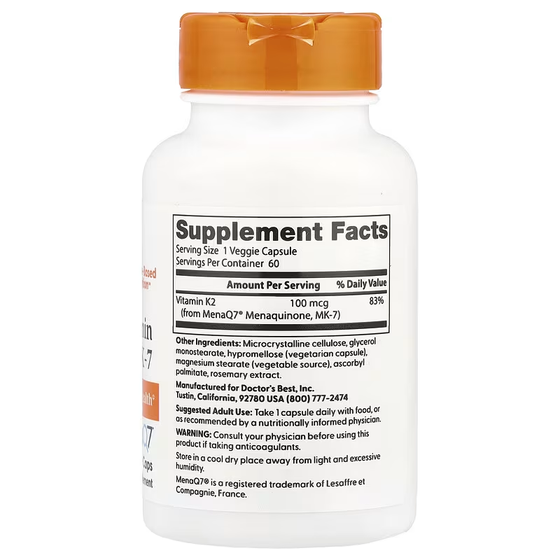 Doctor's Best, Natural Vitamin K2 MK-7, 100 mcg, 60 Veg Caps