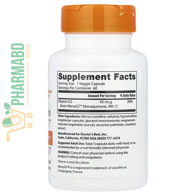 Doctor's Best, Natural Vitamin K2 MK-7 , 45 mcg, 60 Veg Caps