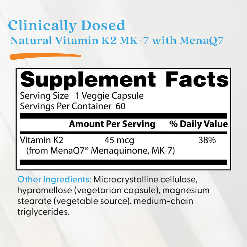 Doctor's Best, Natural Vitamin K2 MK-7 , 45 mcg, 60 Veg Caps