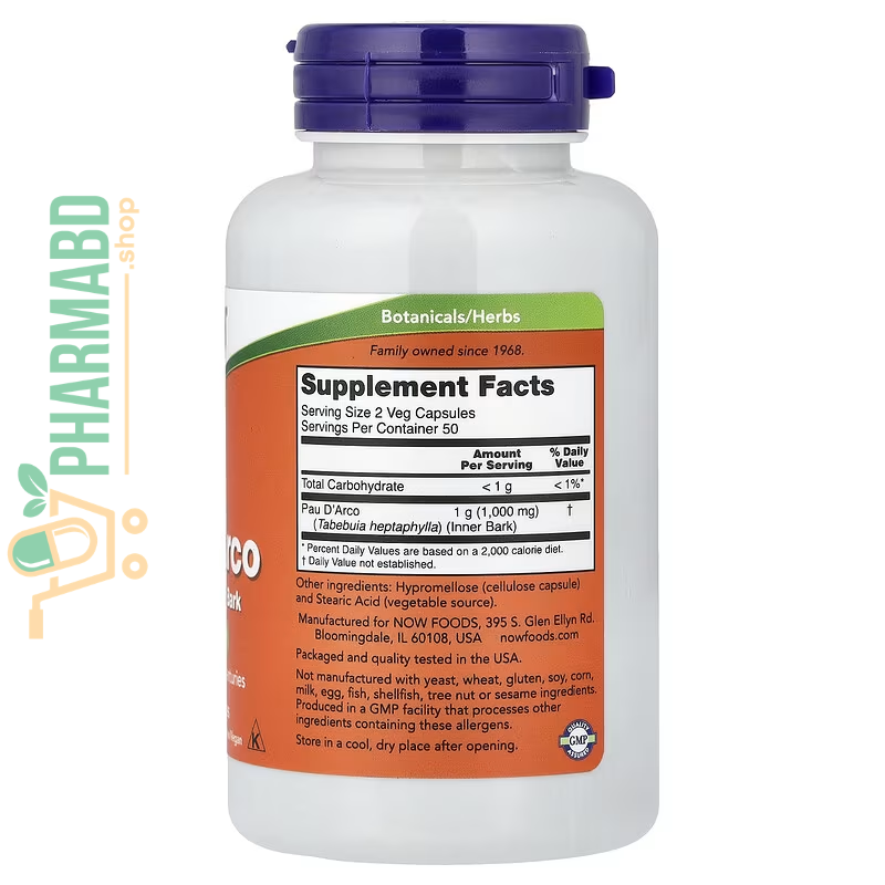 NOW Foods, Pau D'Arco Supplement, 500 mg, 100 Veg Caps