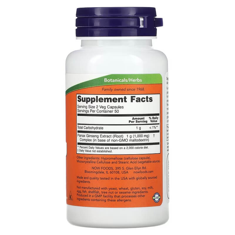 NOW Foods, Panax Ginseng Extract Supplement, 500 mg, 100 Veg Caps