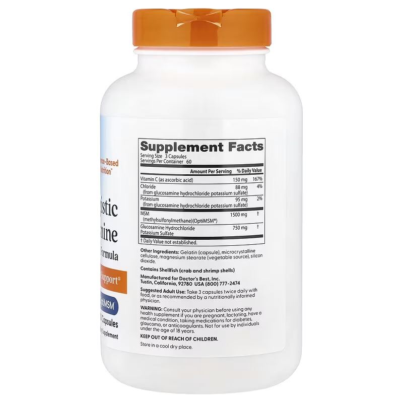 Doctor's Best, Synergistic Glucosamine MSM Formula with OptiMSM®, 180 Caps