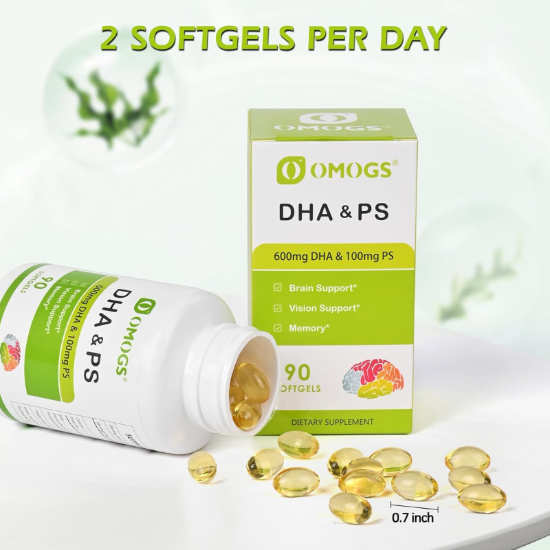 OMOGS Algae DHA & PS, DHA-600mg, PS-100mg, 90 Softgels