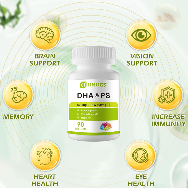 OMOGS Algae DHA & PS, DHA-600mg, PS-100mg, 90 Softgels