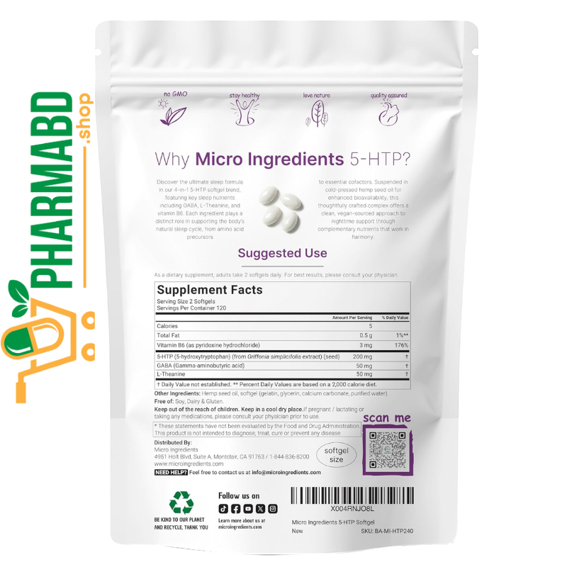 Micro Ingredients, 5 HTP + Gaba, L-Theanine, Vitamin B6, 240 Softs