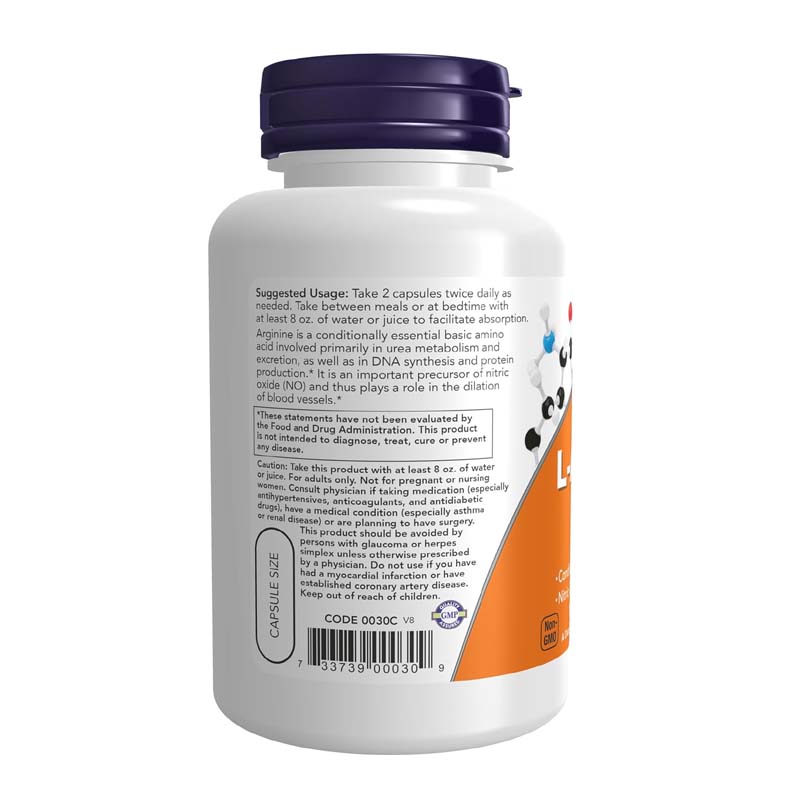 NOW Foods L-Arginine Supplement, 500 mg, 100 Veg Caps