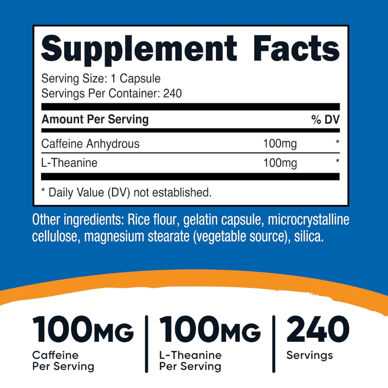 Nutricost Caffeine with L-Theanine Supplement, 240 Capsules