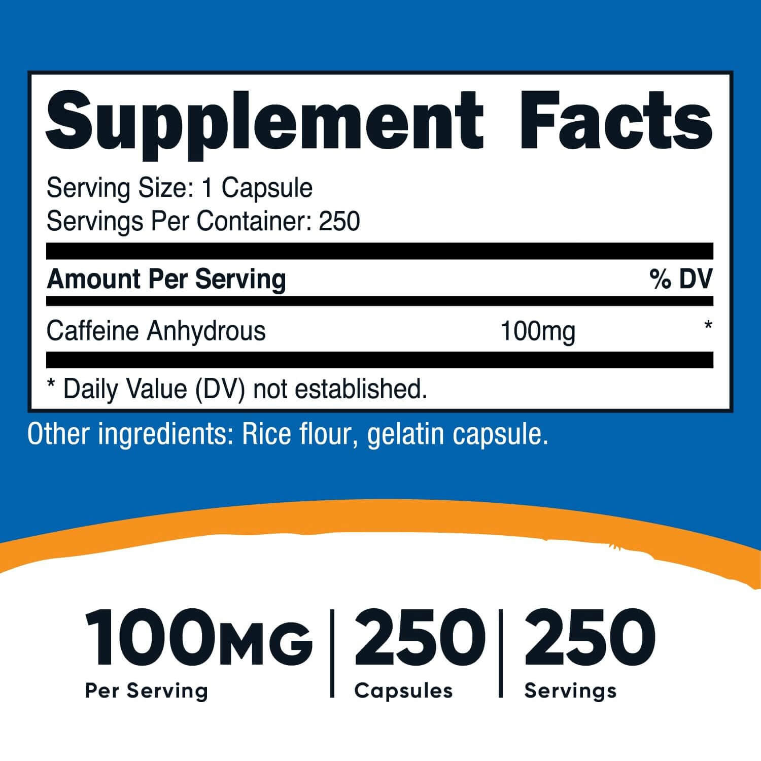 Nutricost, Caffeine Supplement, 100 mg, 250 Capsules