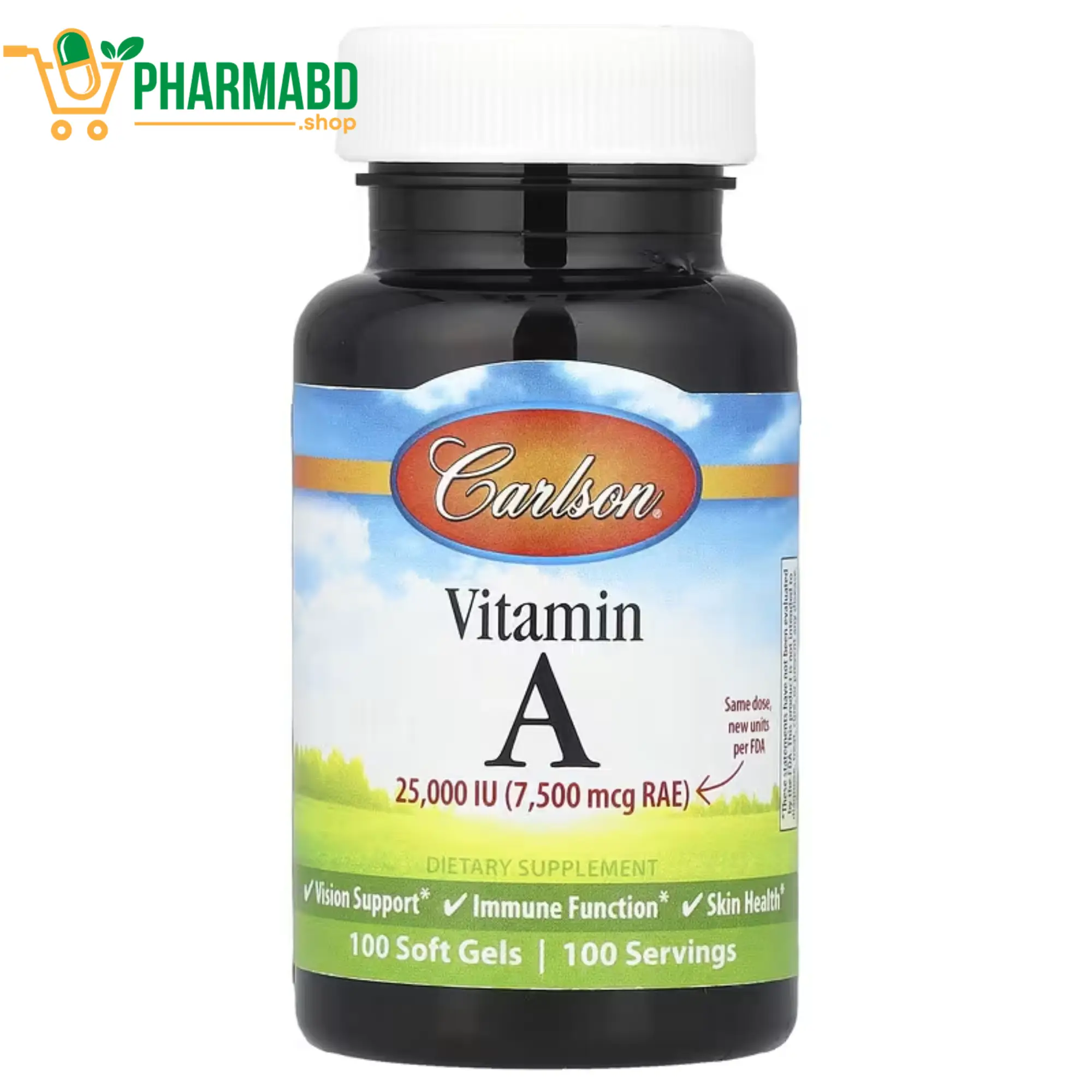 Carlson, Vitamin A Supplement 7,500 mcg RAE (25,000 IU), 100 Soft Gels