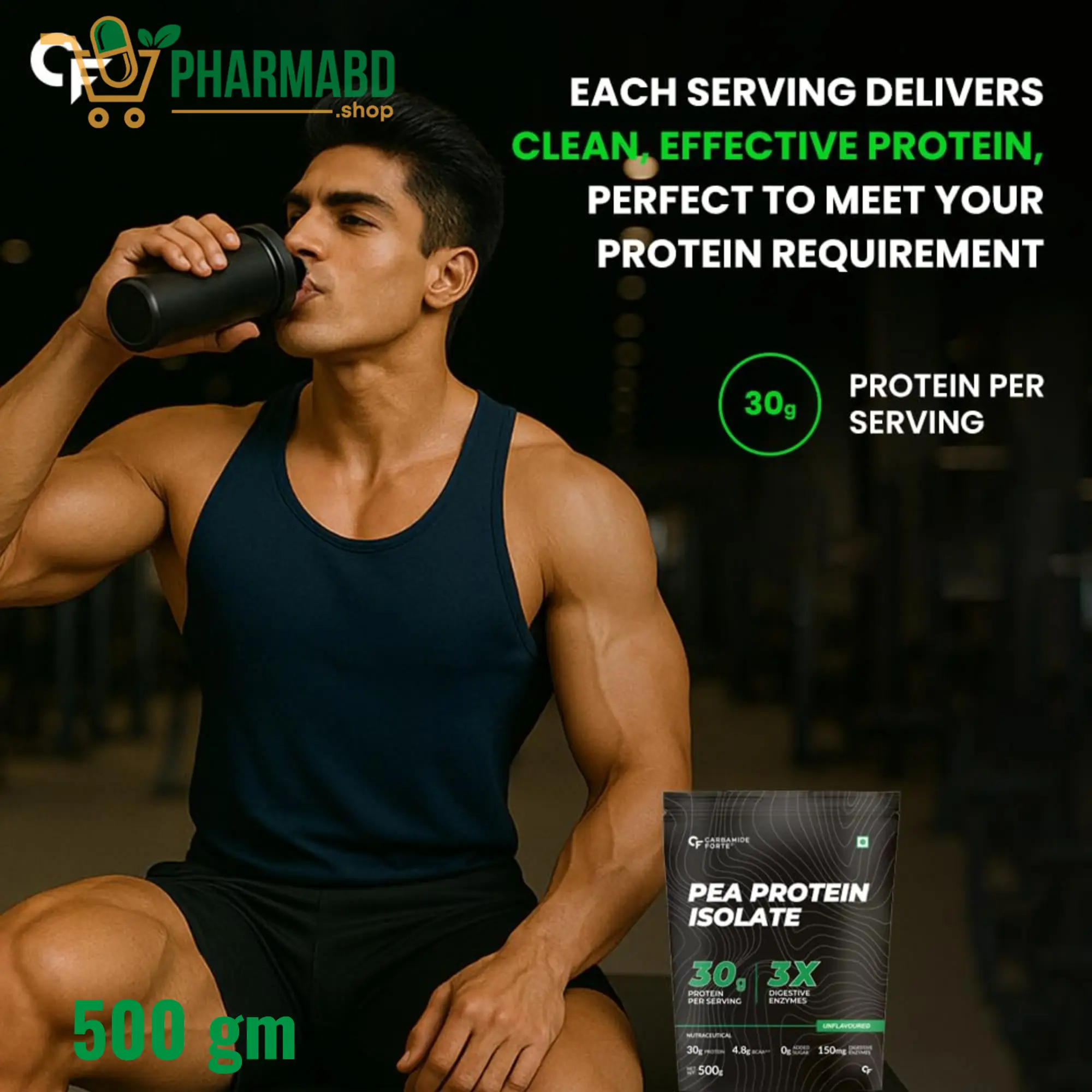 Carbamide Forte Pea Protein Isolate Powder 500 grams With 4.8G BCAA