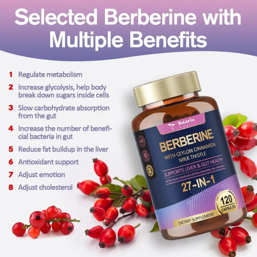 Totaria Health Berberine Supplement with Ceylon Cinnamon, Milk Thistle 120 Caps