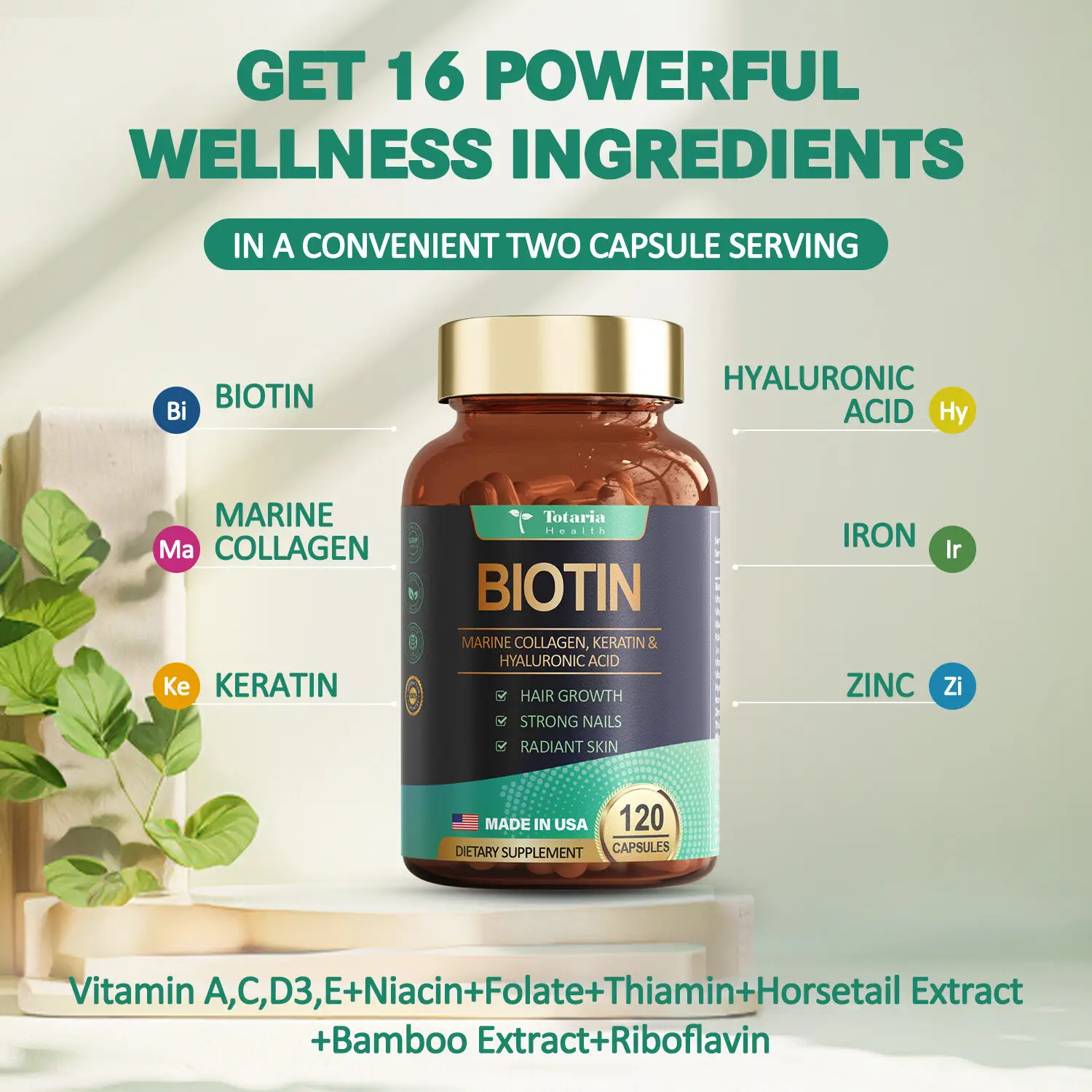 Totaria Health Biotin 10000 mcg, 120 Caps